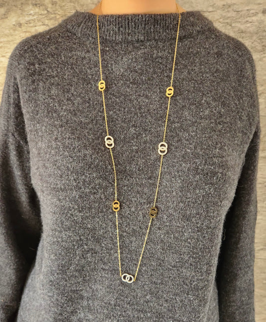 Sautoir Double Cercle Strass 105cm